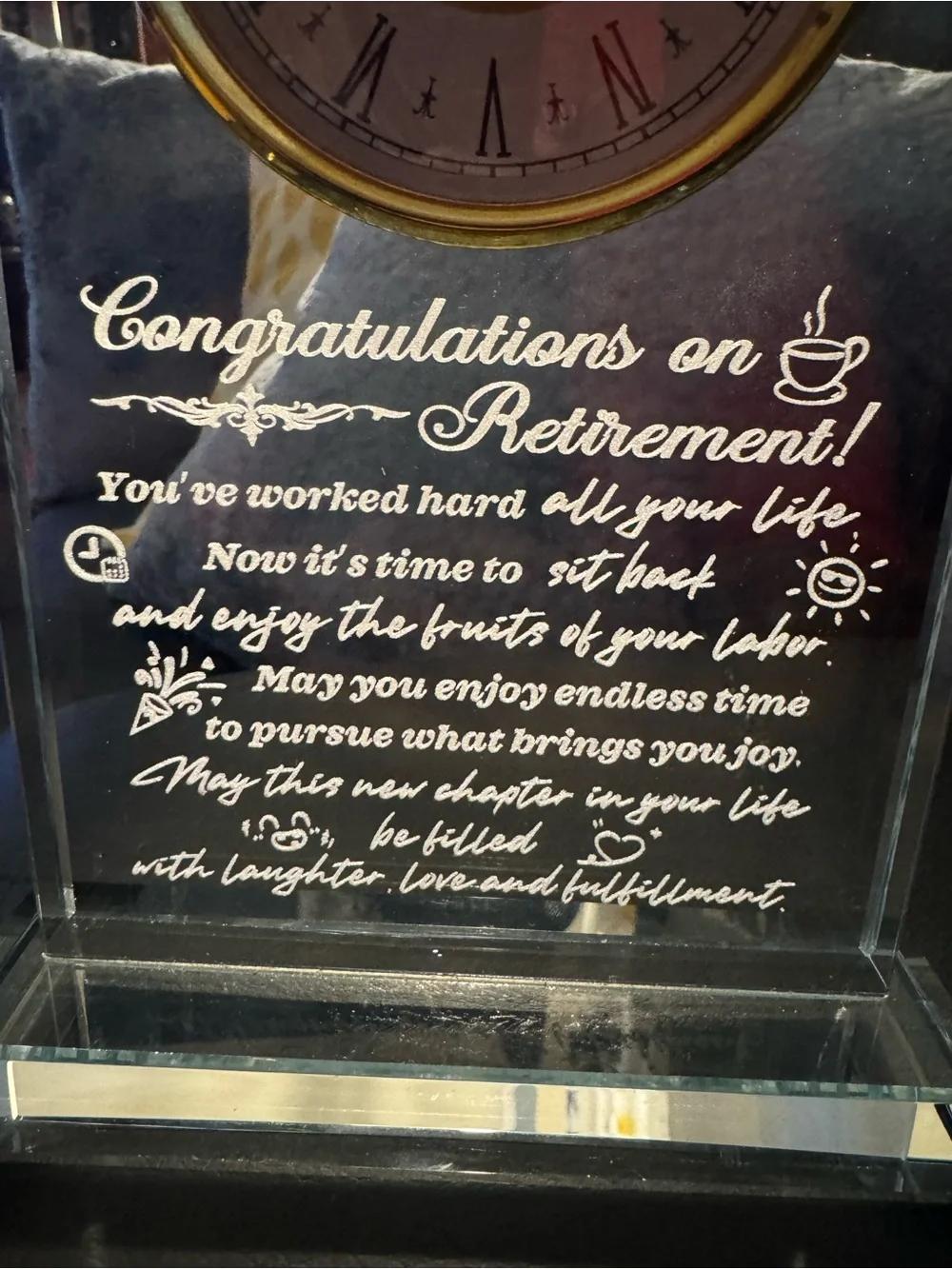 Crystal Happy Retirement Glass Clock Plaque - Clear